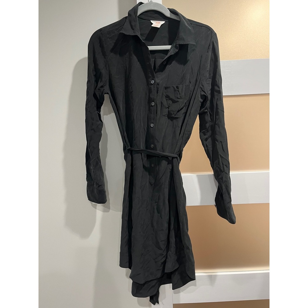JOE FRESH Black 100% Silk Shirt Dress with Belt‎ Size S